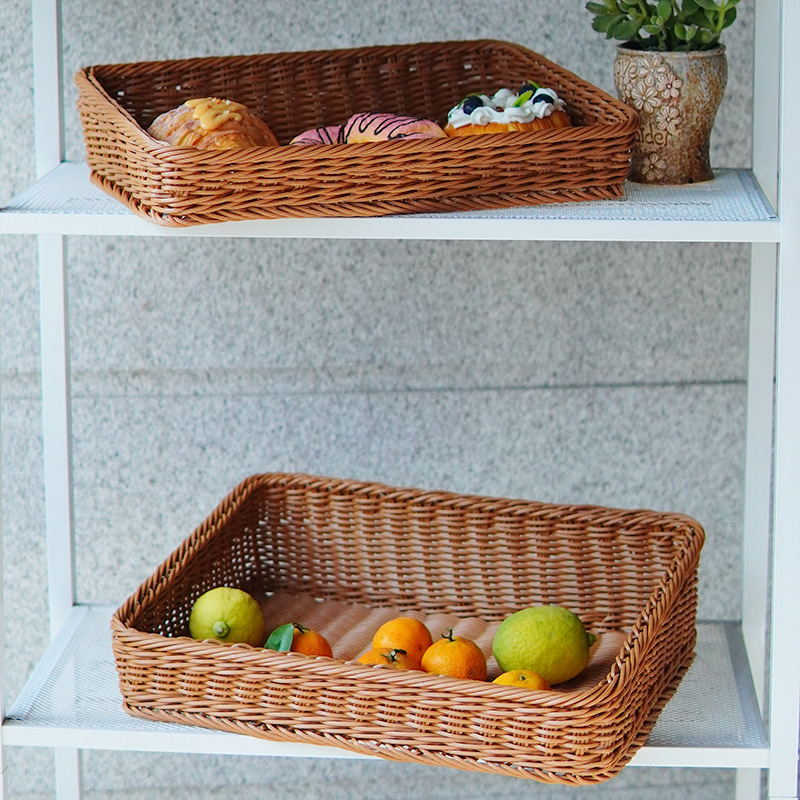Imitation rattan-woven trapezoidal fruit basket supermarket display storage basket fruit display basket large bread basket weaving and finishing basket