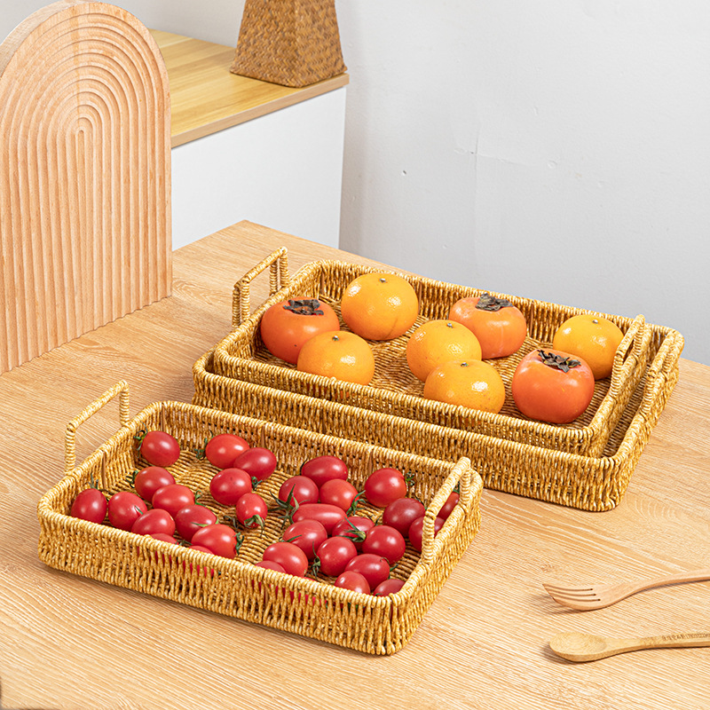 Imitation rattan bread fruit tray living room desktop miscellaneous storage basket tea table storage tea tray rectangular storage basket